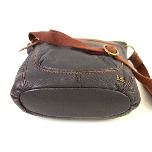 THE SAK TWO TONE BROWN GENUINE LEATHER X-BODY SHOULDER BAG HANDBAG CROSSBODY - Picture 7 of 10